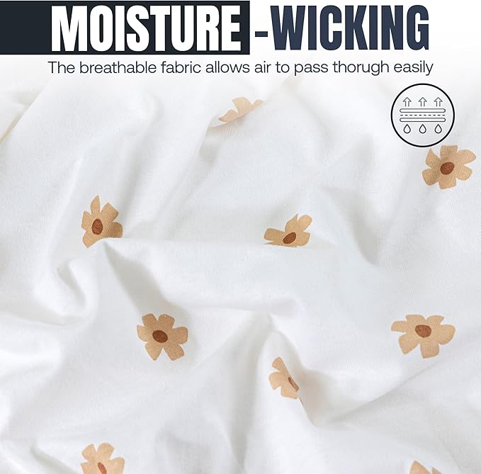 Bassinet Sheet, 100% Cotton Knitted Jersey, Fit Bassinet Crib Mattresses, Fitted Crib Sheets, Super Soft, Toddler Fitted Sheet, Unisex,2 Pack,Brown/Flowers, 17x32x4