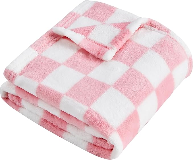 Checkered Baby Blanket for Girls Pink Fleece Baby Blankets for Girls Boys, Warmer Comfort Lightweight Bed Blanket for Toddlers Infants or Newborn, 30''x40'', Pink