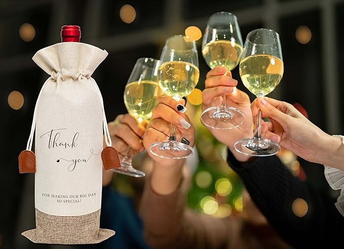 Thank You Wine Bag, Wine Champagne Bottle Gift Bag, Cotton Linen Wine Gift Bag With Drawstring, Party Favor Thank You, Thank You Gift for Thanksgiving Wedding Christmas Birthday Party-1
