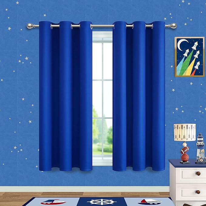 Mrs.Naturall Royal Blue Curtains for Bedroom,Blackout Short Medium Cobalt Blue Curtains for Kitchen Teen Boys Room Decor Bathroom Set of 2 Panels