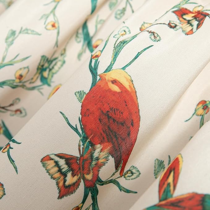 Leeva Branch and Birds Print Tie Up Curtains Valances for Windows Porch, Thermal Insulated Rod Pocket Green Spring Style Small Curtains and Drapes for Kids' Room, One Panel, 52 x 18