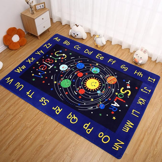 Baby Play Kids Rug Mat Solar System Learning Rug ABC Alphabet Educational Area Rugs for Classroom Kids Room Baby Playroom Mat Kids Foam Rug Playtime Activity Mat for Toddler 5 x 7
