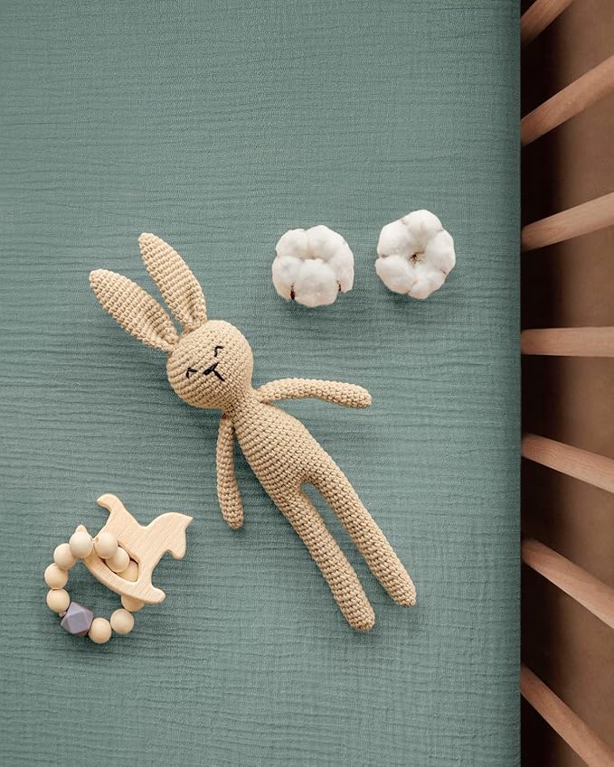 Blissful Diary Muslin Crib Sheets for Girl Boy, Boho Neutral Soft Cotton Baby Sheet for 52''x28'' Standard Crib Mattress, 1 Pack(Roman Green)