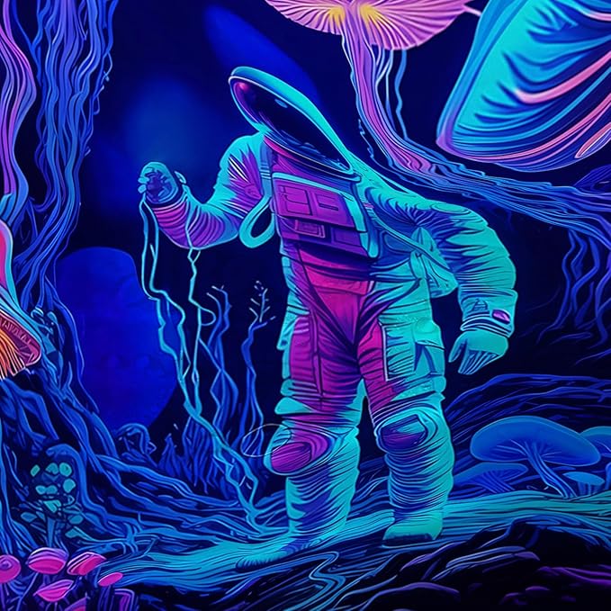 AILONEN Magic Mushroom Shower Curtain,Cartoon Astronaut Shower Curtain Set for Bathroom,Boho Style Jellyfish Waterproof Fabric Bath Curtain for Kids Girls Boys, 48" W*72" H