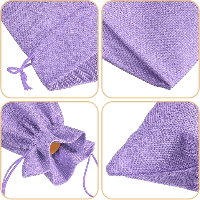 uxcell Burlap Wine Bags with Drawstrings, 12Pcs Wine Gift Bags Reusable Wine Bottle Bags with Ropes and Tags for Wedding, Birthday, Travel (14 x 6.3 In, Light Purple)