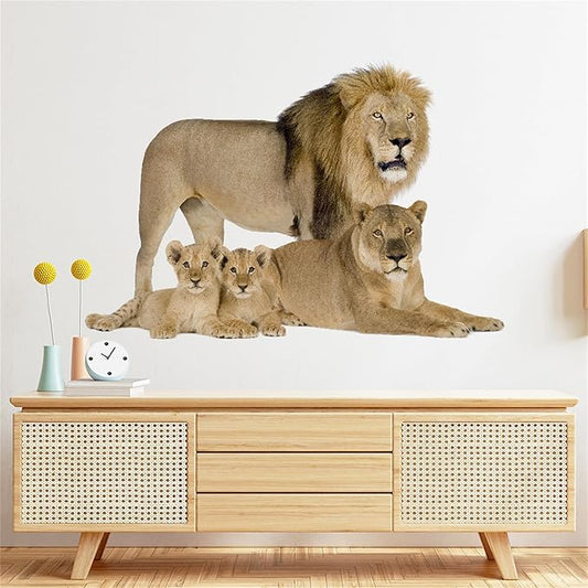 Lion Wall Decals, Vinyl Removable 3D Stickers for Bedroom Nursery Decor - Peel and Stick Cute Baby Girl Boy Toddler Kids Room Art Decoration, Woodland Forest Safari Jungle Mural Waterproof