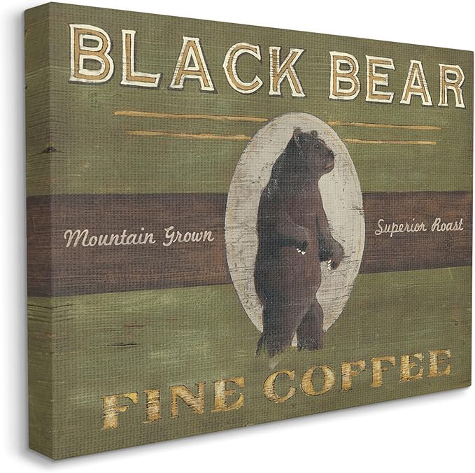 Stupell Industries Black Bear Fine Coffee Rustic Kitchen Mountain Animal, Designed by June Erica Vess Canvas Wall Art, 16 x 20, Green