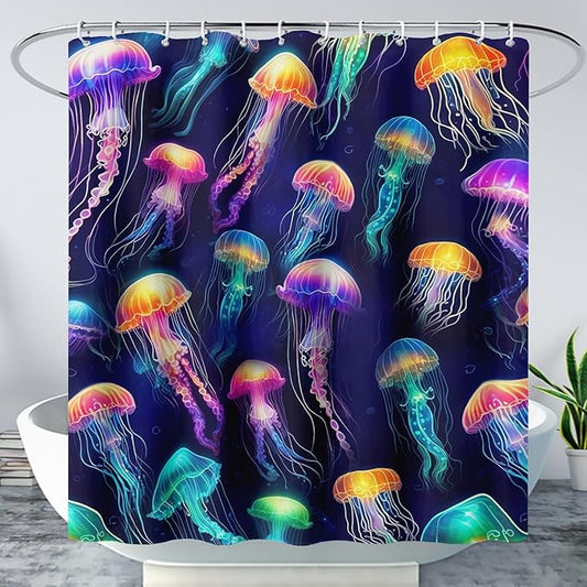 AILONEN Colorful Jellyfish Shower Curtain,Beautiful Jellyfish Bath Curtain Set for Kids Girls,Coastal Animal Fabric Shower Curtains for Bathroom, 60" W*72" H
