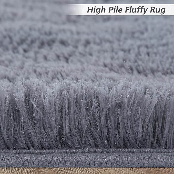 Indoor Door Mat,Soft Fluffy Bedroom Area Rug Plush Fuzzy Living Room Carpet Solid Faux Fur Nursery Room Floorcover Non Slip Non-Shed Small Throw Rugs for Dining Room Kitchen,Grey,2'7" x 4'11"