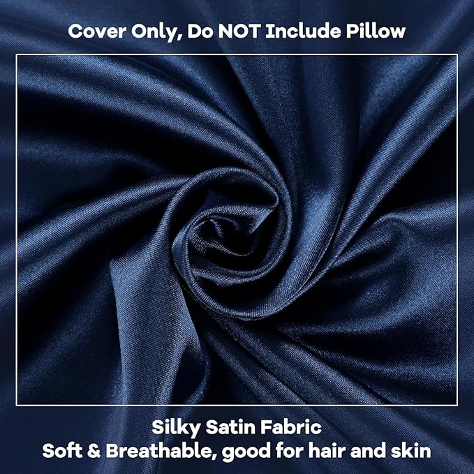 HOMBYS Satin Bed Wedge Pillow Cover Silky & Smooth Wedge Pillowcase 1 Pack 24x24x10, Soft & Breathable, Removable & Machine Washable-Zipper Design (Pillow Not Include),Navy Blue