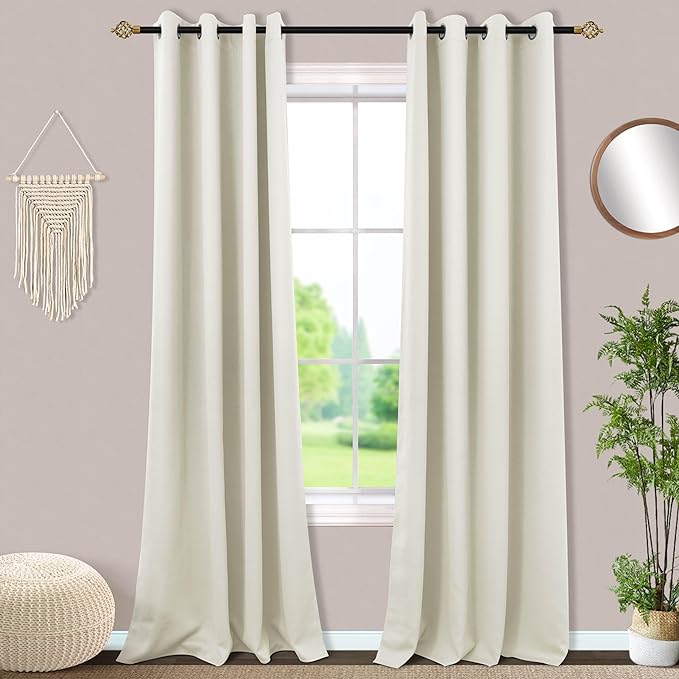 Mrs.Naturall Cream Blackout Curtains 90 Inches Long for Living Room 2 Panels Set,Heat Blocking Thermal Insulated Room Darkening Grommet Curtain Drapes for Bedroom,Off White Ivory