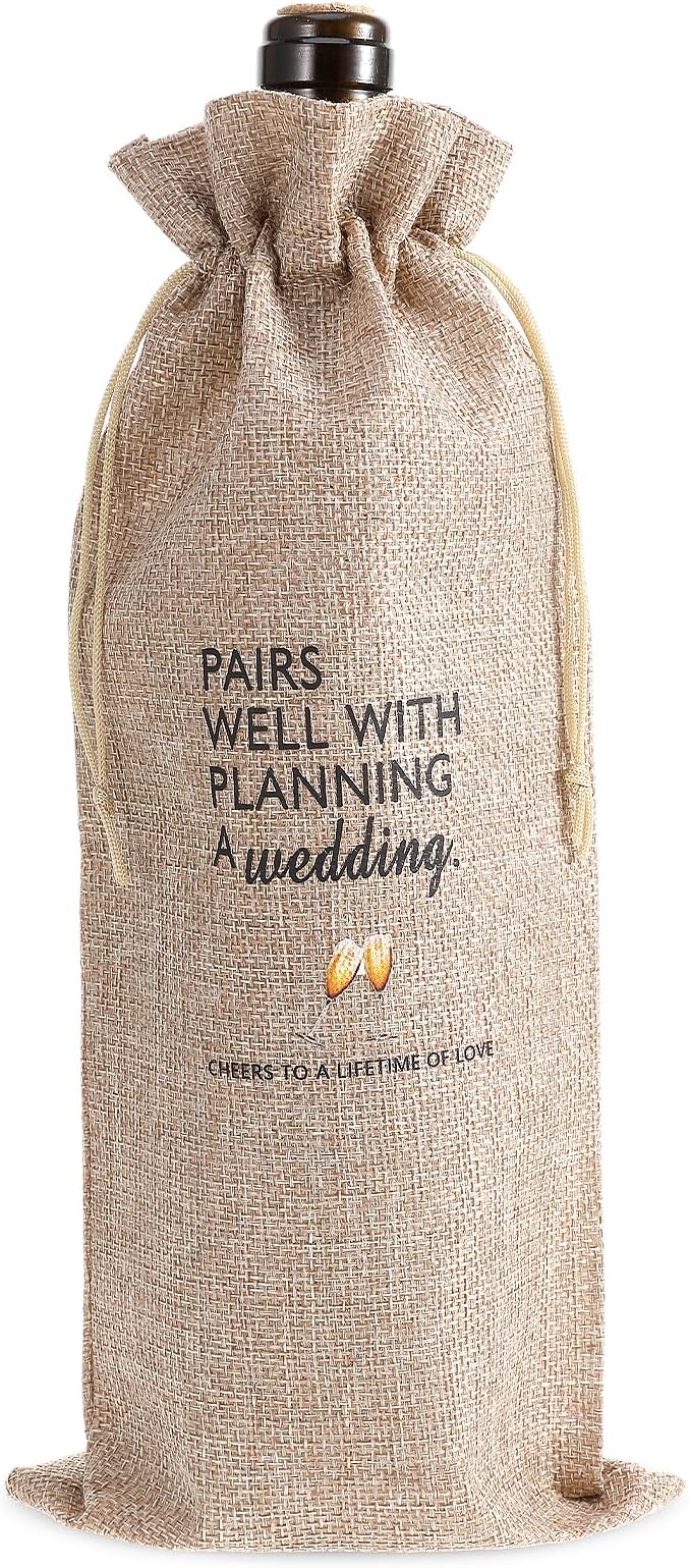 Wedding Wine Bag, Engagement Gifts Wine Bag, Bridal Shower Gifts for Newlyweds Cotton Linen Wine Bag With Drawstring Ideas Wine Bottle Bag for Wedding Planner Couples Bachelorette Party