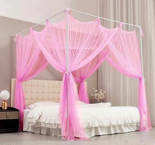 Mengersi Bed Canopy Mosquito Net for Bed,Canopy Bed Curtains Elegant Bed Drapes Screen Netting Canopy Curtains Bedroom Decor (Pink, King)