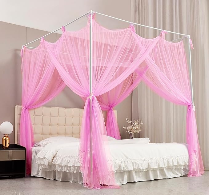 Mengersi Bed Canopy Mosquito Net for Bed,Canopy Bed Curtains Elegant Bed Drapes Screen Netting Canopy Curtains Bedroom Decor (Pink, Twin/Twin XL)