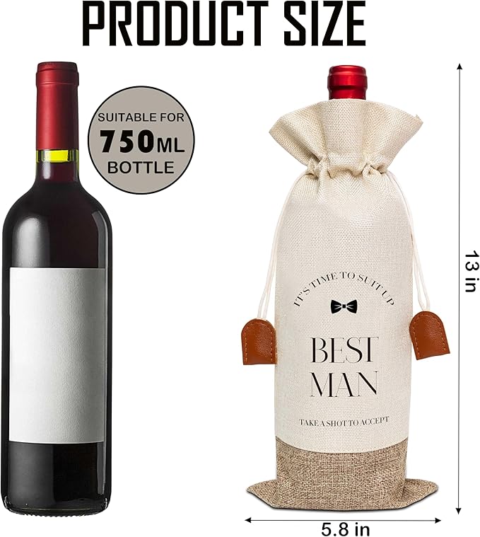 Best Man Proposal Gifts Wine Bag, Wine Champagne Bottle Gift Bag, Cotton Linen Wine Gift Bag With Drawstring, Groomsmen Proposal Gift, Bachelor Party Gift for Groomsmen Best Man Friends-10