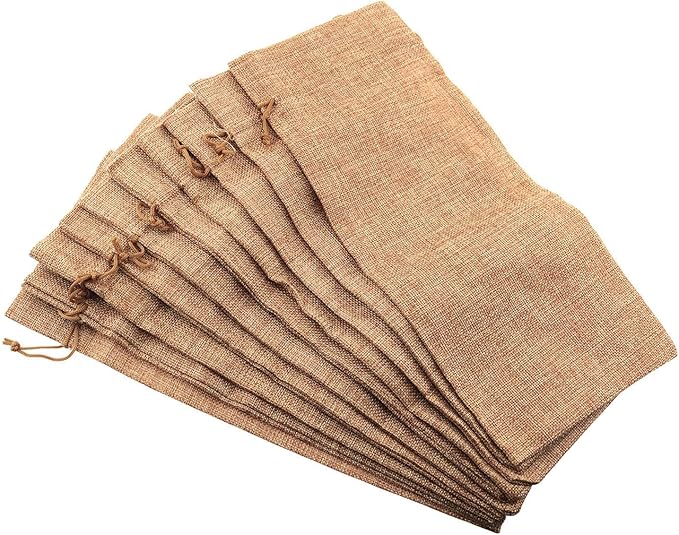 E-outstanding 10PCS Burlap Wine Bags Drawstring Dust-proof Hemp Red Wine Bag Hessian Cloth Bottom Gift Bags for Holiday Giving Blind Taste Party