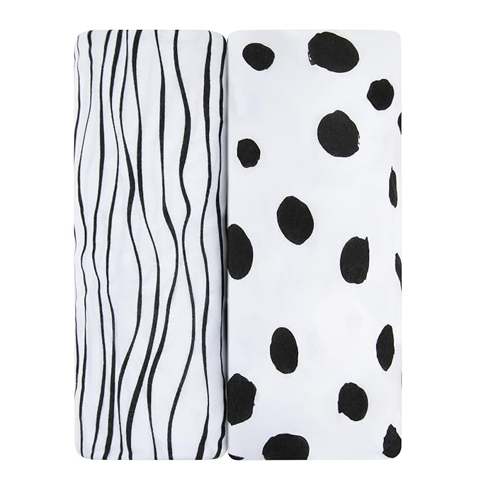Bassinet Sheet Set 2 Pack 100% Jersey Cotton Black and White Abstract Stripes and Dots by Ely's & Co