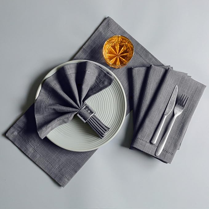 Cloth Napkins,Cotton Napkins,Dinner Napkins Cloth, Cloth Napkins Set of 6,Napkin Cloth,Fabric Napkins, Cloth Dinner Napkins,Cloth Napkins Washable,Hemstitched Napkins, 18x18" Grey Charcoal