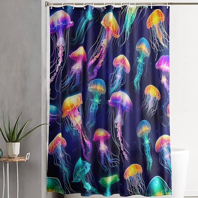 AILONEN Colorful Jellyfish Shower Curtain,Beautiful Jellyfish Bath Curtain Set for Kids Girls,Coastal Animal Fabric Shower Curtains for Bathroom, 36" W*72" H