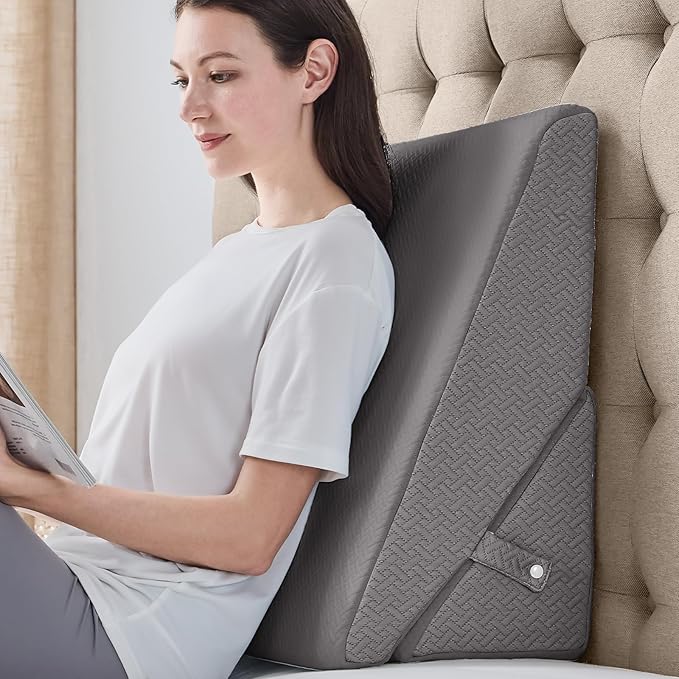 Sasttie Wedge Pillow for Sleep Apnea, 10 Inch Adjustable Bed Wedge Pillow for Back Pain, Acid Reflux Relief, Memory Foam Triangle Pillow Wedge for Sleeping, Post Surgery, Knee Elevation, Dark Grey