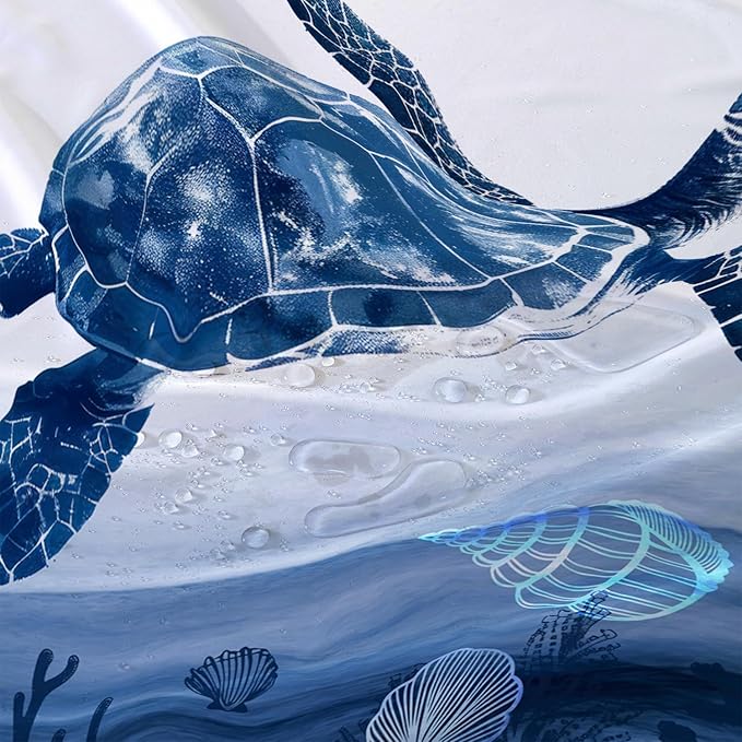 AILONEN Blue Sea Turtle Shower Curtain Set for Bathroom,Cartoon Turtle and Water Plant Bath Curtain,Kawaii Ocean Animal Theme Waterproof Fabric Shower Curtain with Hooks,60" W*72" H