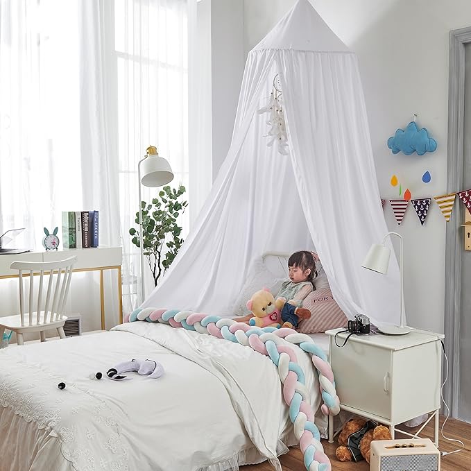 Bed Canopy for Boys Girls,Crib Canopy Curtains,Extra Large Dome Mosquito Net Reading Nook Canopy for Kids Boys Twin Full Queen Size Bed,Fire Retardant Fabric (White)