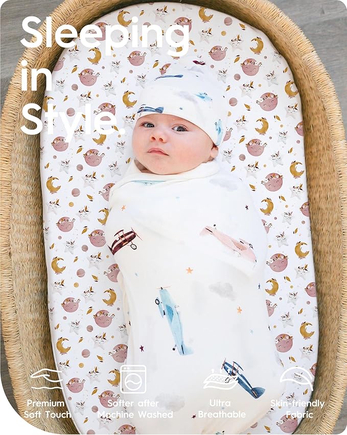 Bassinet Sheets for Baby Boy Girl, TotBasic Buttery Soft Universal Bassinet Fitted Sheet, Compatible with Halo, Mika Micky, Baby Delight, Dream On Me, Maxi COSI & More Bassinet Mattress