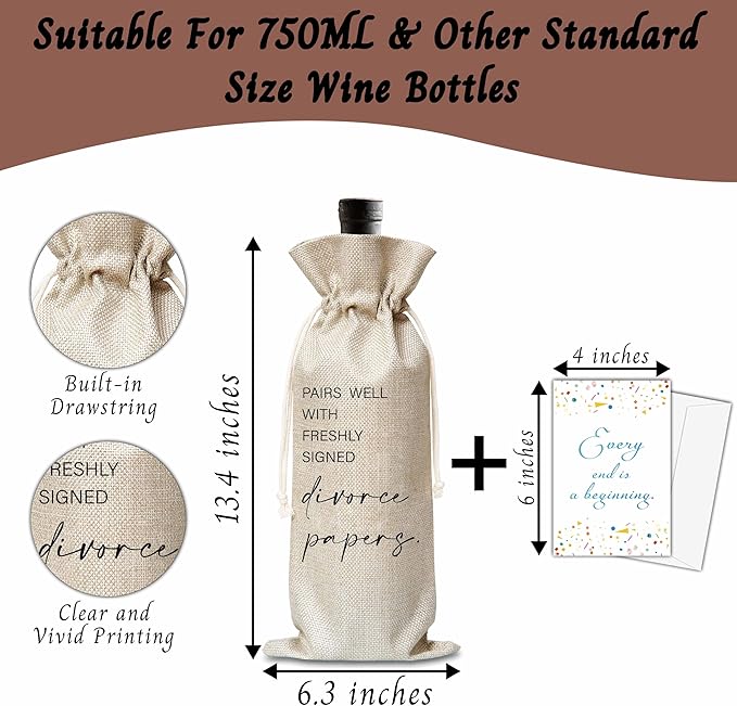 Xanev Divorce Gifts For Woman Man, Divorce Wine Gift Bag, Happy Divorce Day Wine Bag, Breakup Divorced Congrats Gift For Friend Sister Family, New Beginning Gift, Divorce Party Decorations, B49