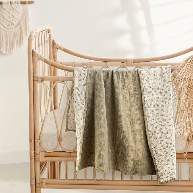 Lulu moon Muslin Quilt Blanket, Crib Blanket for Baby and Toddler,47x47 Inches(Olive Tree)