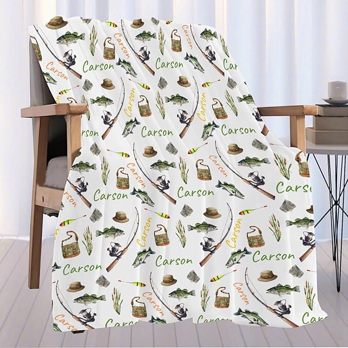 Custom Fishing Blankets and Throws,Fishing Gifts, Gifts for Fisherman,Custom Fish Blankets Fishing Gift for Man, Fish Hunter Gifts Throw Blanket, Fathers Day Fishing Gifts for Men,Teens Size-50"x60"