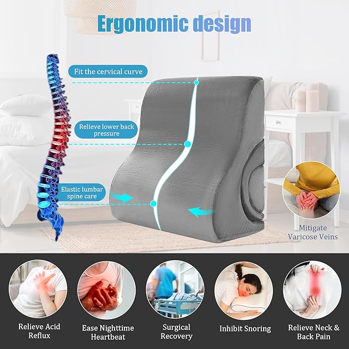 ROYALAY 3 PCS Adjustable Wedge Pillow for Sleeping, 3-in-1 High-Density Foam Wedge Pillow Set, Sleeping Wedge Pillow for Adults, Incline Bed Wedge Pillow for Back, Neck, Leg Support, Acid Reflux, grey