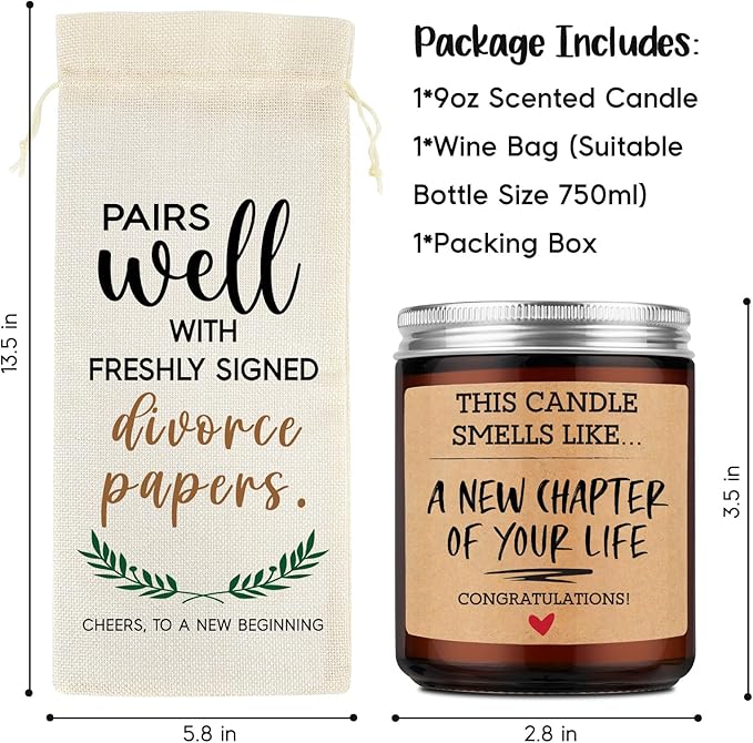 Fairy's Gift Divorce Gifts for Women Men, Divorced Gifts for Women, Break up, Divorce Party, Funny Gifts for Newly Divorced Woman, Friend, Breakup Gifts for Women Men - Divorce Wine Bag & Candle