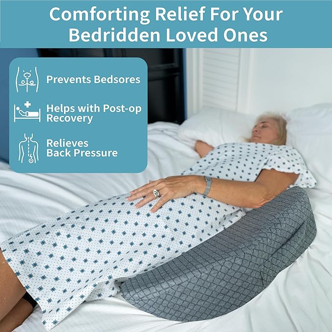 Bedsore Positioning Pillow Wedge - Bedsore Prevention and Faster Recovery - Heat Regulating Bed Sore Cushion for Butt Lifting and Easy Positioning - 2 Non-Skid Removable Covers (Grey)