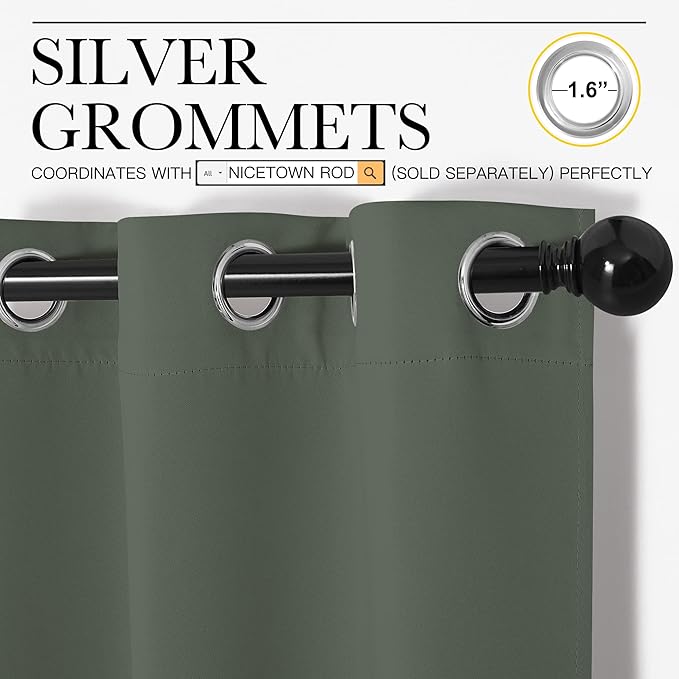 NICETOWN Blackout Curtain Panels for Living Room, Thermal Insulated Solid Grommet Top Blackout Draperies/Drapes for Christmas Window (Dark Mallard, 1 Pair, 29 x 45 inches)