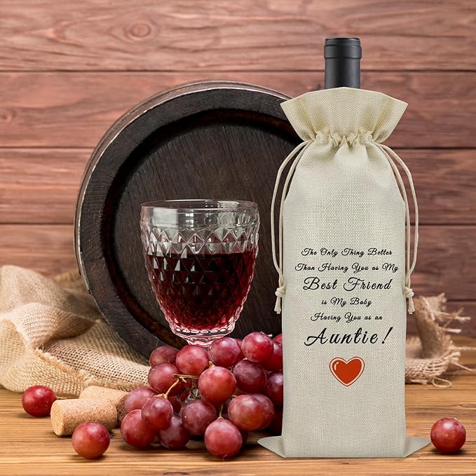 Promoted to Auntie Gifts Wine Bag Auntie Baby Announcement Gifts for Friends New Aunt Gifts First Time Wine Bottle Decoration Bag Mothers Day Gifts for New Aunt Wine Accessories Gifts for Wine Lovers