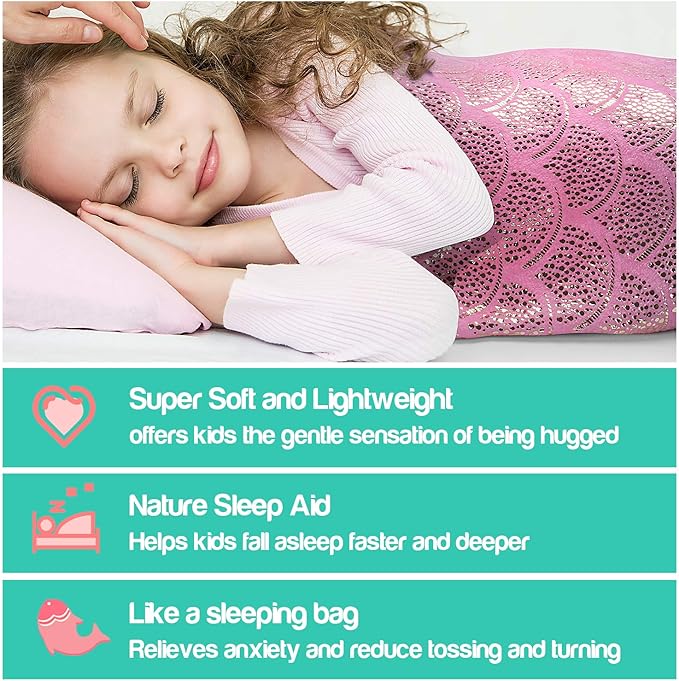 Catalonia Kids Mermaid Tail with Sleep Mask, Super Soft Flannel Sleeping Snuggle Blanket for Girls, Fish Scale Pattern, Birthday Gift for Daughter