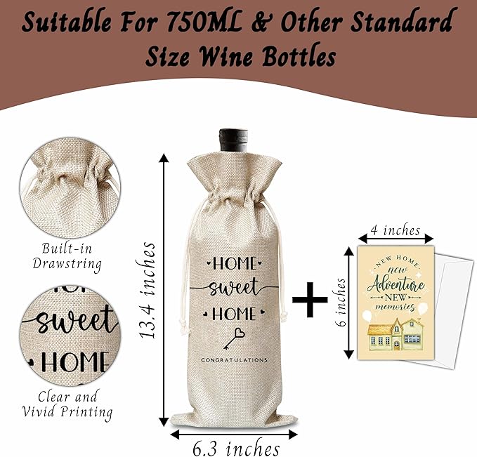 House Warming Gifts For Woman Man, New Home Wine Gift Bag, Housewarming Gifts For New Homeowners, Home Sweet Home Wine Bag, New Home Party Decoration Supplies Favors, B51