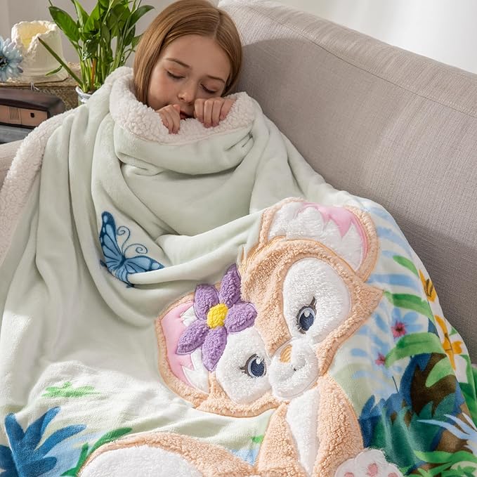 COSUSKET Kids LinaBell Throw Blanket, 3D Cartoon Embroidery Sherpa Blanket Girls Gifts