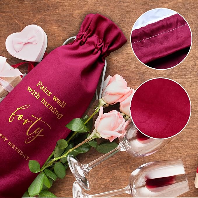 LANBAIHE 40th Birthday Gifts for Her,40th Birthday Gift for Women Men, 40 Years Old Birthday Gifts Wine Bag, 30th Birthday Decorations Party Supplies- 1984 Birthday (40th Birthday-Red)