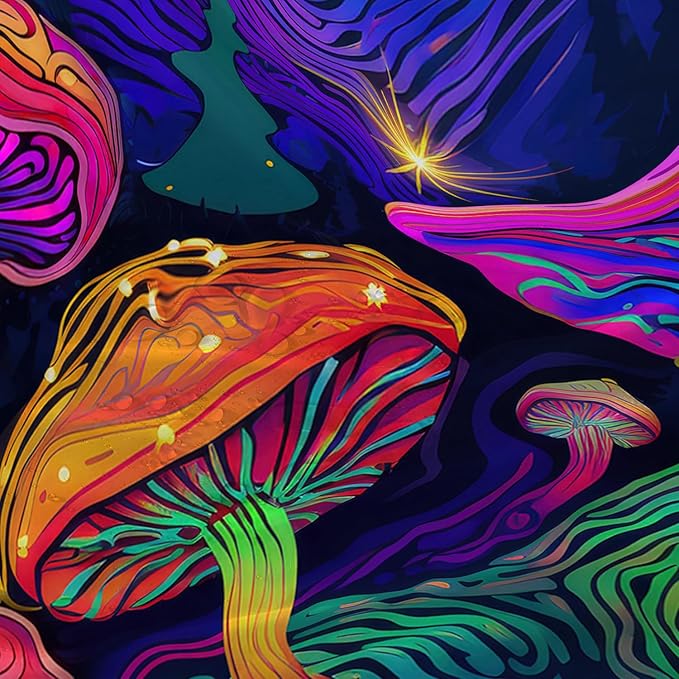 AILONEN Magic Mushroom Shower Curtain for Kids Boys Girls,Mushrooms and Starry Night Waterproof Fabric Shower Curtain for Bathroom,Dreamy Natural Plants Shower Curtain Set with Hooks,72" W*78" H