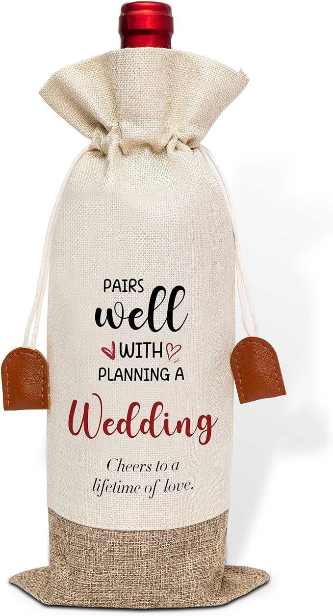 Wedding Wine Bag, Engagement Gifts for Couples, Cotton Linen Wine Gift Bag With Drawstring, Mr and Mrs Marriage Wedding Gifts, Bridal Shower Gift for Women Besties Friends, Bachelorette Party-24