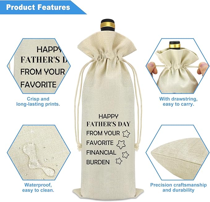 Fathers Day Dad Gifts from Daughter Son Wine Bag Father’s Day Birthday Funny Gifts for Dad Grandpa Husband Step Dad New Dad Keepsake Gifts New Grandpa New Dad Gift Drawstring Burlap Wine Bottle Bag