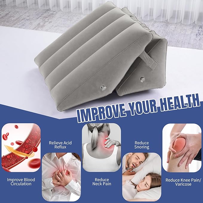 HOMBYS Adjustable Inflatable Bed Wedge Pillow for Sleeping, 7 in 1 Multi Use Back Pillow for Bed Sitting Up, 10 inch Elevated Support Pillow for Legs & Back, Portable for Travel Use-30"x22"x10", Grey