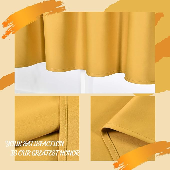 Gold Yellow Valance for Windows 60x18 Inch Solid Thermal Insulated Blackout Rod Pocket Kitchen Short Curtain Toppers Valance for Bathroom Living Room 1 Panel