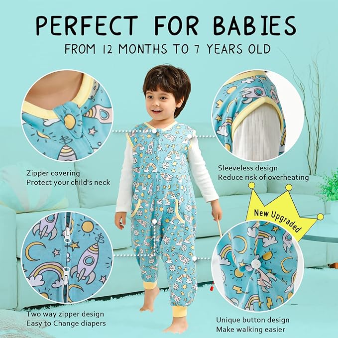 WONDAY Toddler Sleeping Sack, Sleep Sack 2t-3t, Sleep Sack Baby Wearable Blanket, Sleeping Bag Toddler Baby Sleep Sack with Feet, Sleeveless Sleep Sack for Toddlers