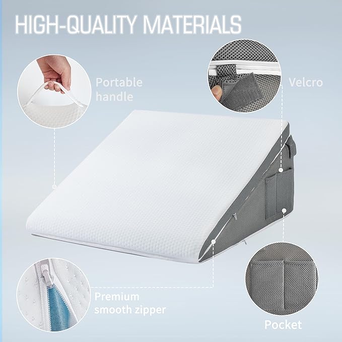 Bed Wedge Pillow for Sleeping, 10-in-1 Adjustable Memory Foam Wedge Pillow for Acid Reflux, 2-in-1 Incline Wedge Pillows for After Surgery, Snoring, Back Pain Pillow Wedge
