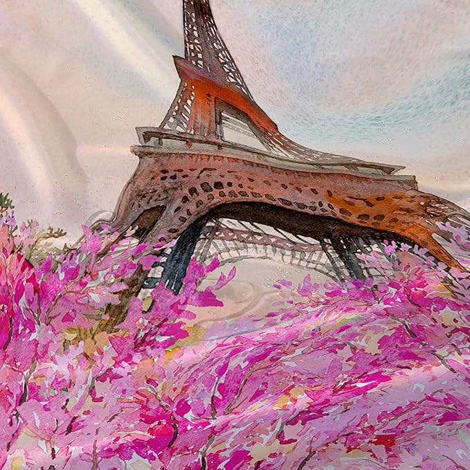 AILONEN Paris Tower Shower Curtain,Romantic Tower Theme Waterproof Fabric Shower Curtain Set for Girls Kids Teens, 48" W*72" H Pink Flowers Dreamy Eiffel Tower Shower Curtain