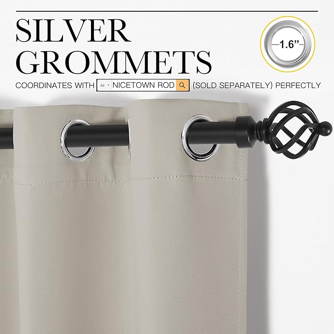 NICETOWN Room Darkening Draperies Window Curtain Panels, Thermal Insulated Grommet Room Darkening Curtains for Bedroom (Natural, 2 Panels, W34 x L54 -inch)