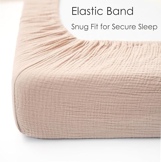 Muslin Crib Sheets for Baby Girls and Boys, Neutral Fitted Baby Bed Sheets for Standard Crib & Toddler Mattress - Soft and Breathable - 52"x28" (Ash & Ivory)