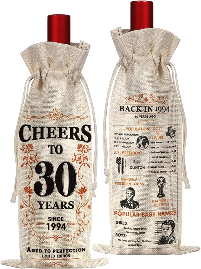 SpringWhisper 30th Birthday Gifts for Women Men Back in 1994 Birthday Gift 30 Years Old Gift Birthday Decoration Wine Bag Gift for Her Him Wine Gift Bag 30th Turning 30